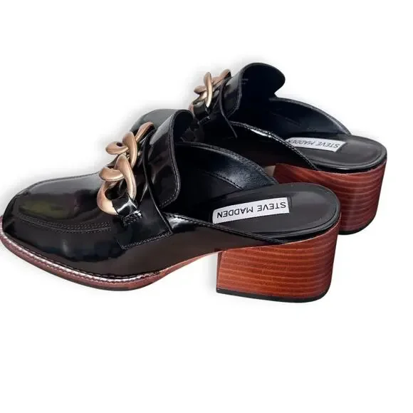 Steve Madden Women's Lorie Mule: Vegan Leather Slip-On Heeled Mule, SZ 6.5 Chain - Picture 9 of 16